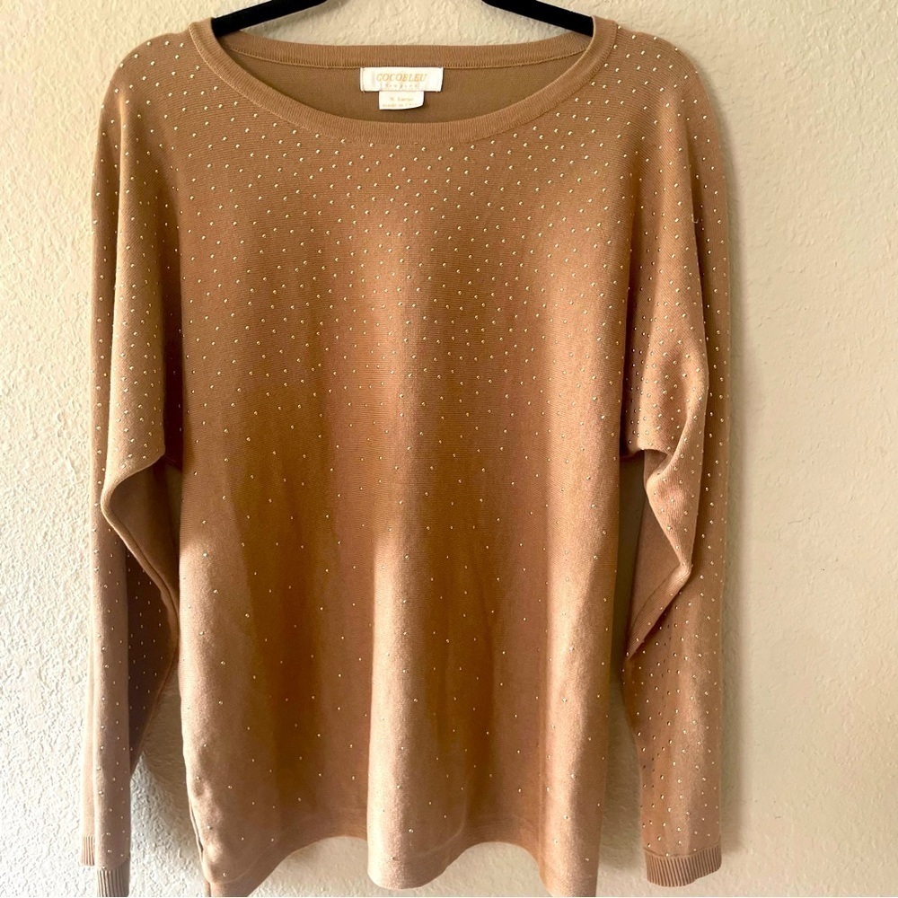 Cocobleu woman's elegant rhinestone knit sweater top size XL lightweight festive